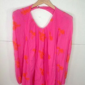 Free People Pink Orange Top Tunic Boho Cut Out
